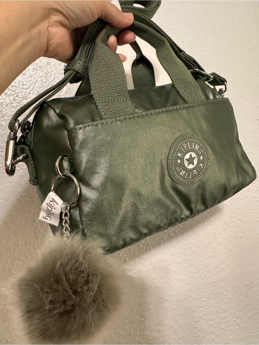 Kipling Small odette Olive Green Bag with Pom Keychain - Picture 6 of 13